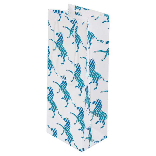 Sac Cadeau Pour Bouteille Silhouette bleue et blanche Zebra (Devant Angle)