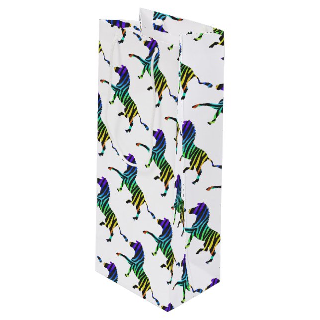 Sac Cadeau Pour Bouteille Silhouette noir et arc-en-ciel Zebra (Devant Angle)