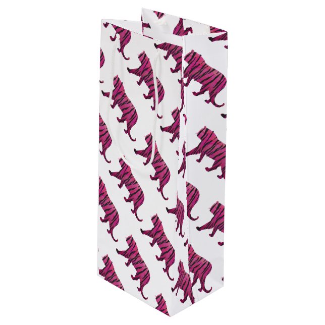 Sac Cadeau Pour Bouteille Silhouette rose chaud et tigre noir (Devant Angle)