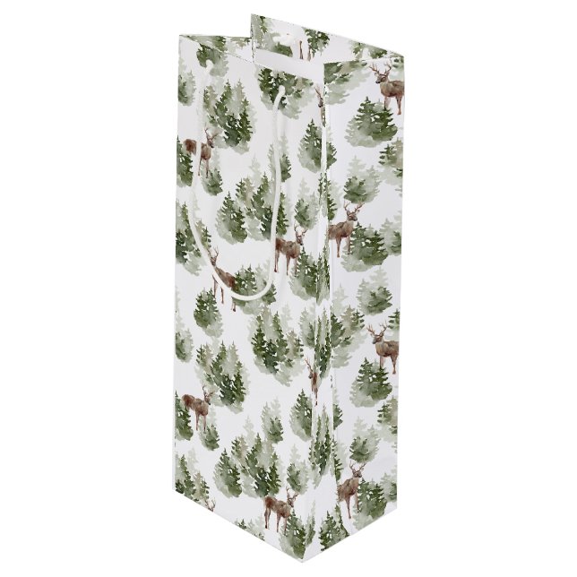 Sac Cadeau Pour Bouteille Simple Russe Forêt d'hiver aquarelle Noël (Devant Angle)