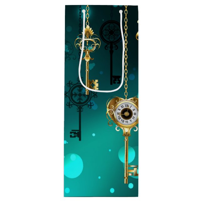 Sac Cadeau Pour Bouteille Skeleton Keys on Green Background (Devant)