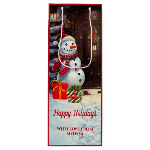 Sac Cadeau Pour Bouteille Snowman Vintage Noël Scène