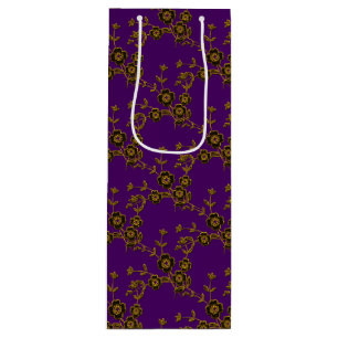 Sac Cadeau Pour Bouteille Spray Floral Style 1, Sac-CADEAU À VIN D'Or Violet