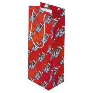 Sac Cadeau Pour Bouteille St Bernard en Motif Casquette sur rouge