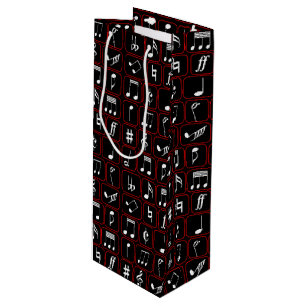 Sac Cadeau Pour Bouteille Stylish red black and white geometric music notes