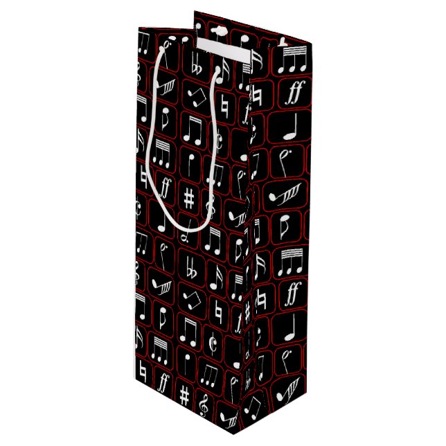 Sac Cadeau Pour Bouteille Stylish red black and white geometric music notes (Devant Angle)