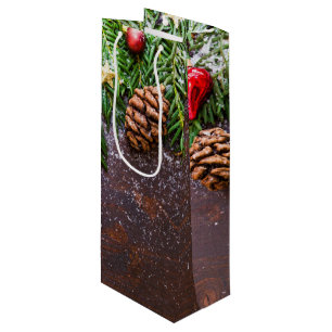 Sac Cadeau Pour Bouteille Table de Noël rustique avec pin et neige