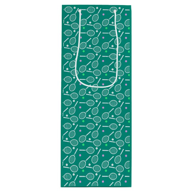 Sac Cadeau Pour Bouteille Tennis Racket Motif Retro Emerald Green (Devant)