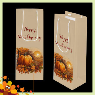 Sac Cadeau Pour Bouteille Thème de citrouille de Thanksgiving d'automne