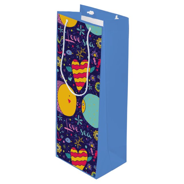 Sac Cadeau Pour Bouteille Thème marin Ancre Poisson Starfish Seahorse (Devant Angle)
