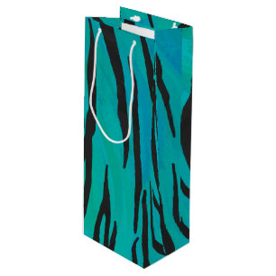 Sac Cadeau Pour Bouteille Tiger noir et Turquoise