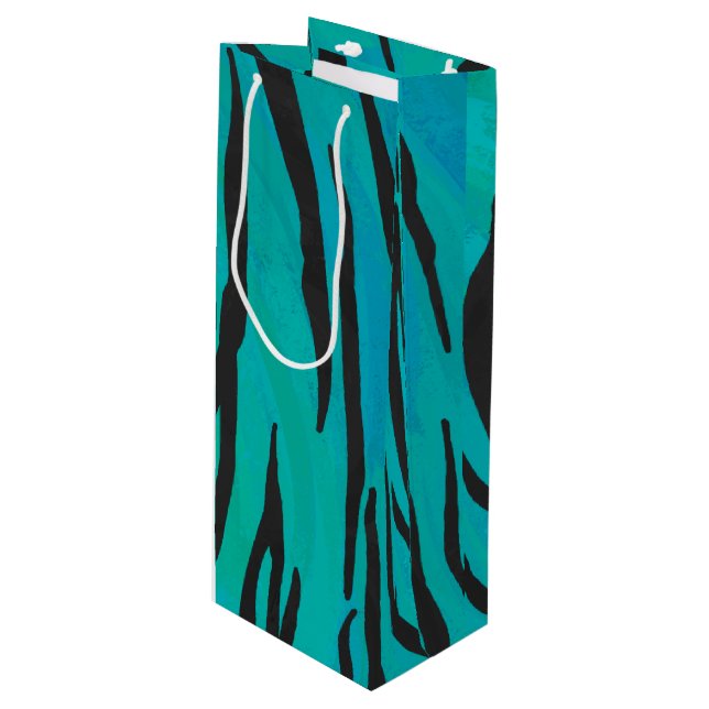Sac Cadeau Pour Bouteille Tiger noir et Turquoise (Devant Angle)