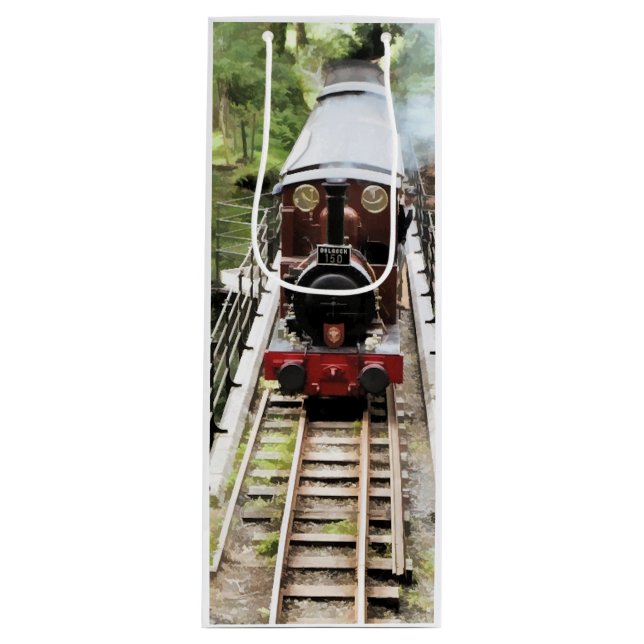 SAC CADEAU POUR BOUTEILLE TRAINS À VAPEUR (Devant)