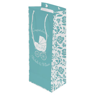 Sac Cadeau Pour Bouteille Transport vintage Baby shower Cute Blue Boy