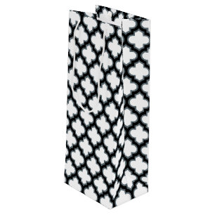 Sac Cadeau Pour Bouteille Trellis blanc et noir, treillis, Quatrefoil
