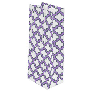 Sac Cadeau Pour Bouteille Trellis blanc et violet, treillis, Quatrefoil