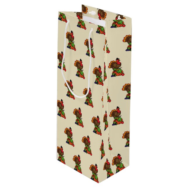 Sac Cadeau Pour Bouteille Turquie mignonne avec moisson Thanksgiving (Devant Angle)