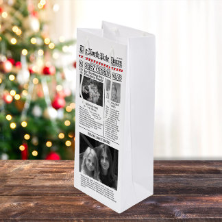 Sac Cadeau Pour Bouteille Typographie de Noël Journal