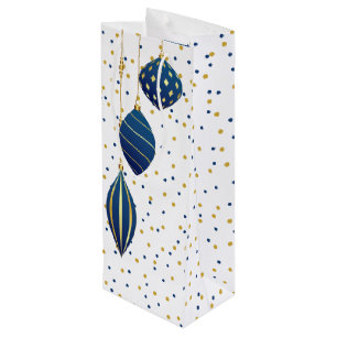 Sac Cadeau Pour Bouteille Vacances de Noël bleu et or