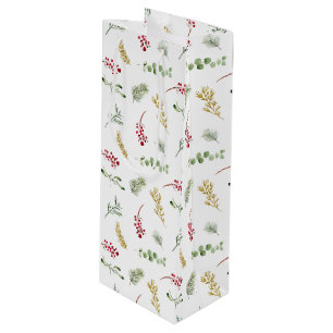 Sac Cadeau Pour Bouteille Végétation hiver or simple Aquarelle Noël