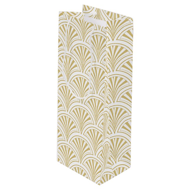 Sac Cadeau Pour Bouteille Ventilateur or et blanc déco Motif (Devant Angle)