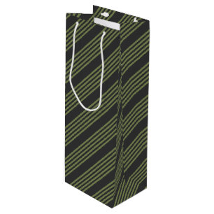 Sac Cadeau Pour Bouteille Vert olive et charbon de bois cinq bandes motif