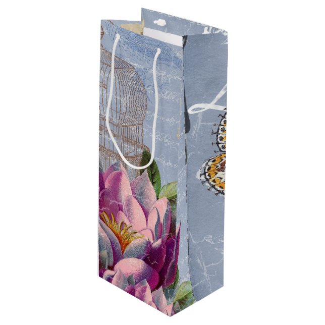 Sac Cadeau Pour Bouteille Victorian Love Thoughts Dreams Butterfly Bird Cage (Devant Angle)