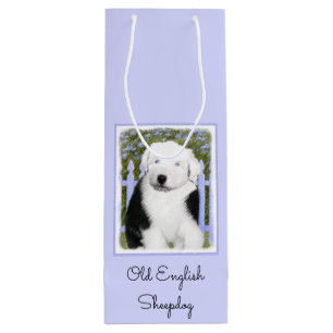 Sac Cadeau Pour Bouteille Vieux anglais Sheepdog Puppy Peinture - Chien Art