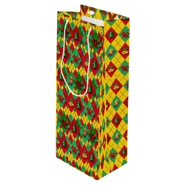 Sac Cadeau Pour Bouteille Vin de Noël Esprit du Nouvel An (Devant Angle)