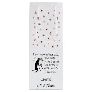 Sac Cadeau Pour Bouteille Vin passionné amusant Citation avec chat