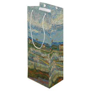 Sac Cadeau Pour Bouteille Vincent Van Gogh Pêche Vintage en fleurs