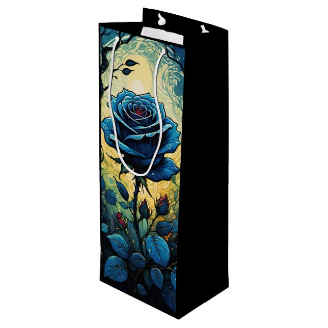 Sac Cadeau Pour Bouteille Vins Roses bleus 1 (Dos Angle)