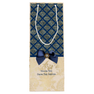Sac Cadeau Pour Bouteille Vintage Marine Gold Damask Look Merci avec nom