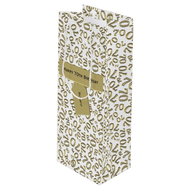 Sac Cadeau Pour Bouteille Votre texte : 70th Birthday Gold Number 70 Motif (Devant Angle)