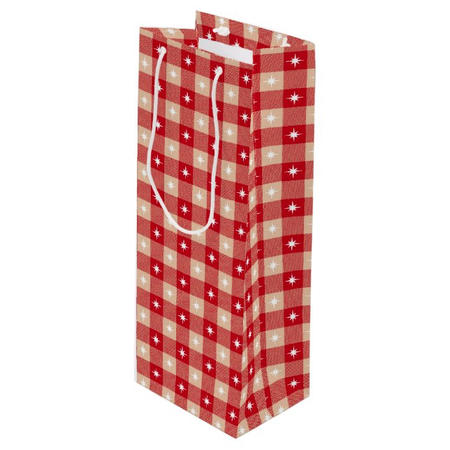 Sac Cadeau Pour Bouteille White Star Gingham Country Holiday (Devant Angle)
