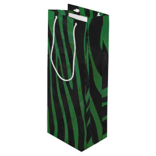 Sac Cadeau Pour Bouteille Zebra Black et Green Print
