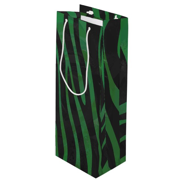 Sac Cadeau Pour Bouteille Zebra Black et Green Print (Devant Angle)