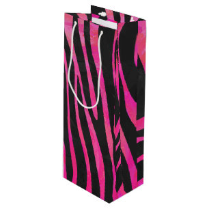 Sac Cadeau Pour Bouteille Zebra noir et rose chaud
