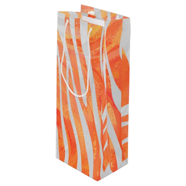 Sac Cadeau Pour Bouteille Zebra Orange and White Print (Devant Angle)