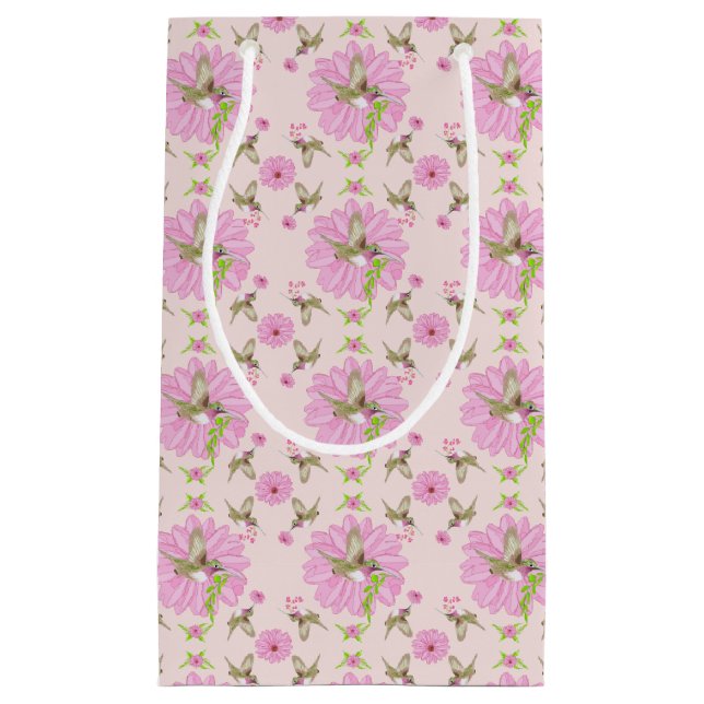 Sac cadeau rose et vert nostalgique floral (Devant)
