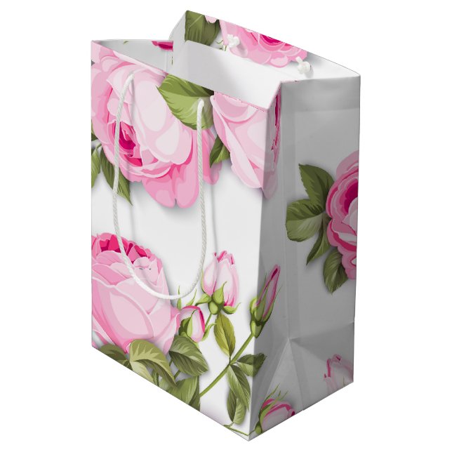 Sac cadeau rose floral moyen (Dos Angle)