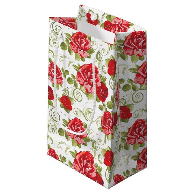 Sac cadeau - Rose rouge imprimé (Devant Angle)