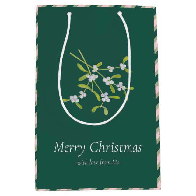 Sac cadeau Rose vert foncé Mistletoe and Stripes (Devant)