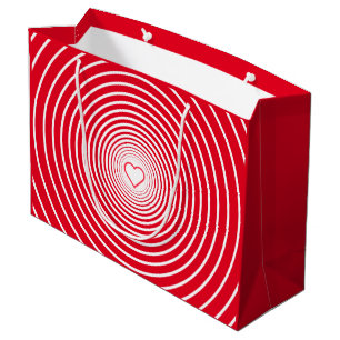 Sac cadeau rouge rayé blanc avec cœur Choisissez l