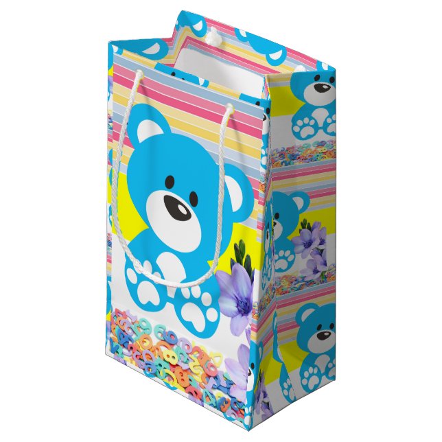 Sac cadeau Sac d'ours en peluche jaune et bleu (Devant Angle)