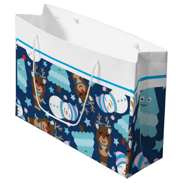 Sac cadeau Snowman bleu et Arbre de Noël bleu (Devant Angle)