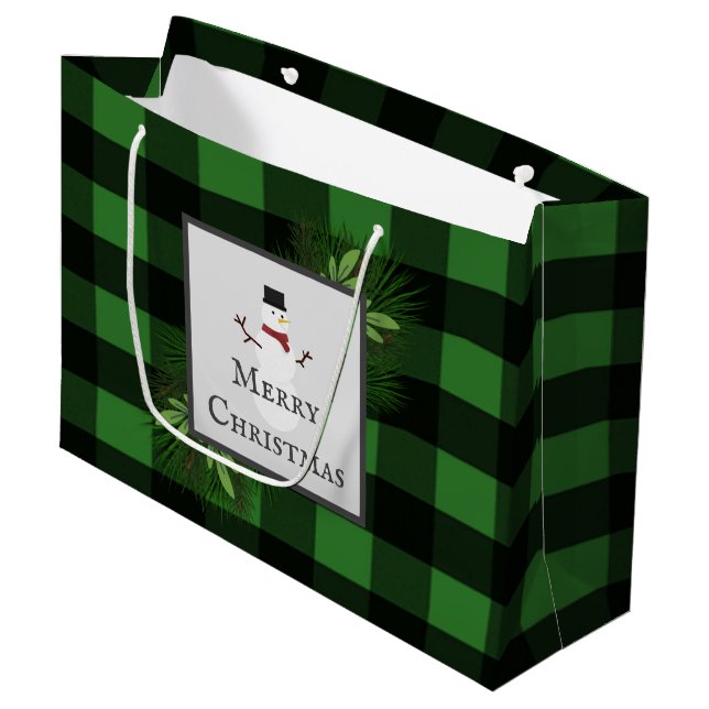 Sac cadeau Snowman Green Buffalo Plaid (Devant Angle)