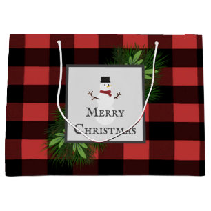 Sac cadeau Snowman Red Buffalo Plaid