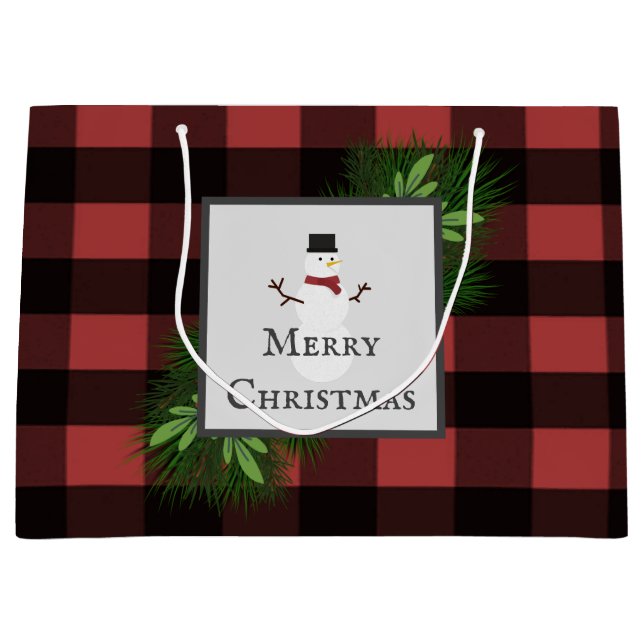 Sac cadeau Snowman Red Buffalo Plaid (Devant)