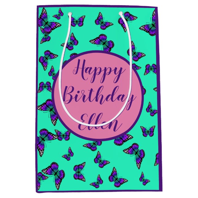 Sac Cadeau Turquoise Avec Papillons Violets (Devant)